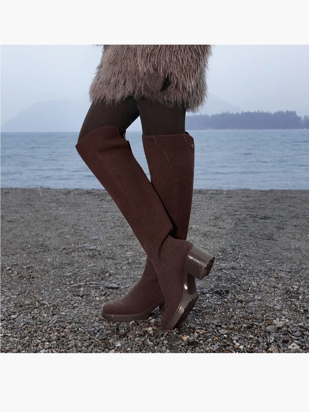 Over-the-Knee Block Heel Boots in Dark Brown